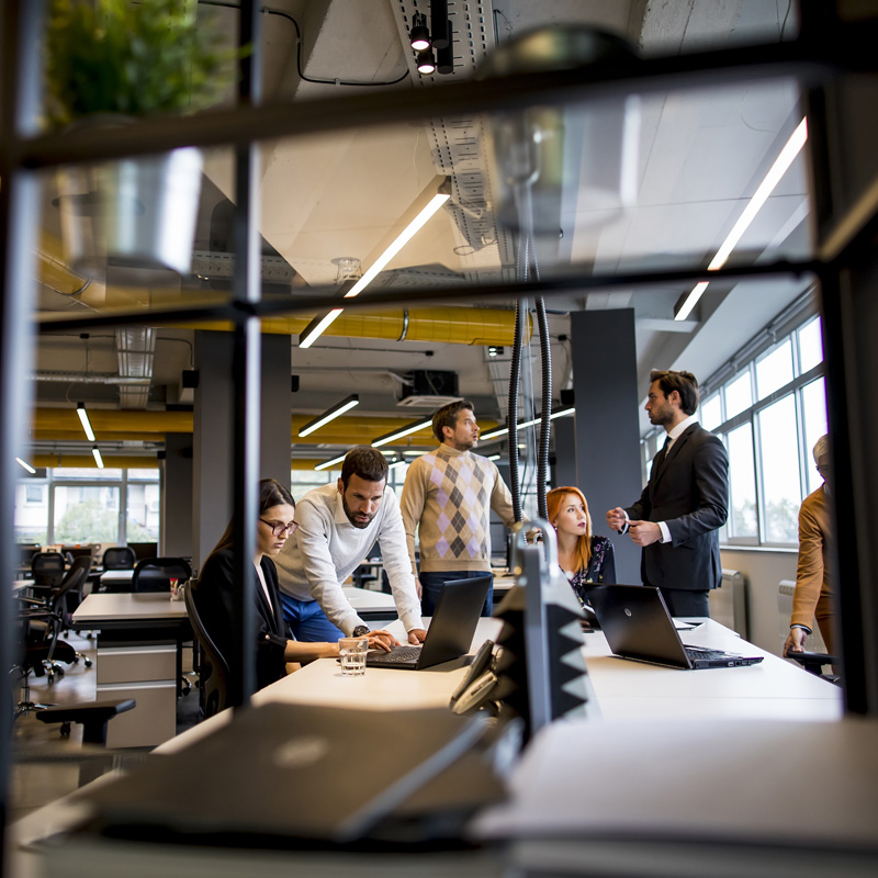 Group of young professionals working in a modern office