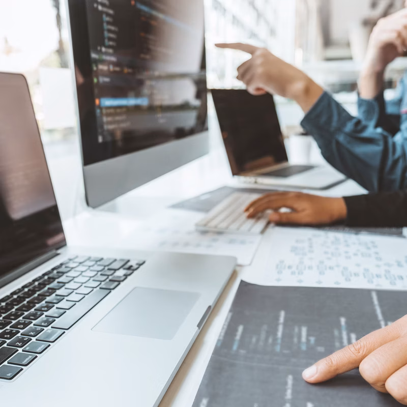 Development team working on website coding