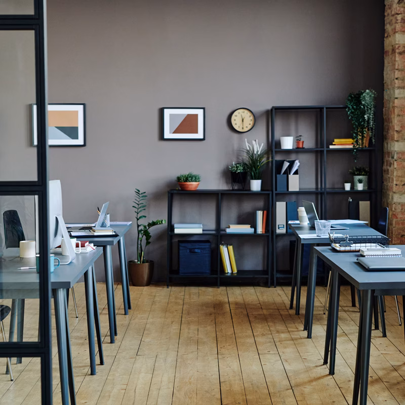 Spacious modern open office with computers